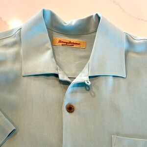 TOMMY BAHAMA coastal breeze 100% silk camp shirt, sea foam green, men’s large